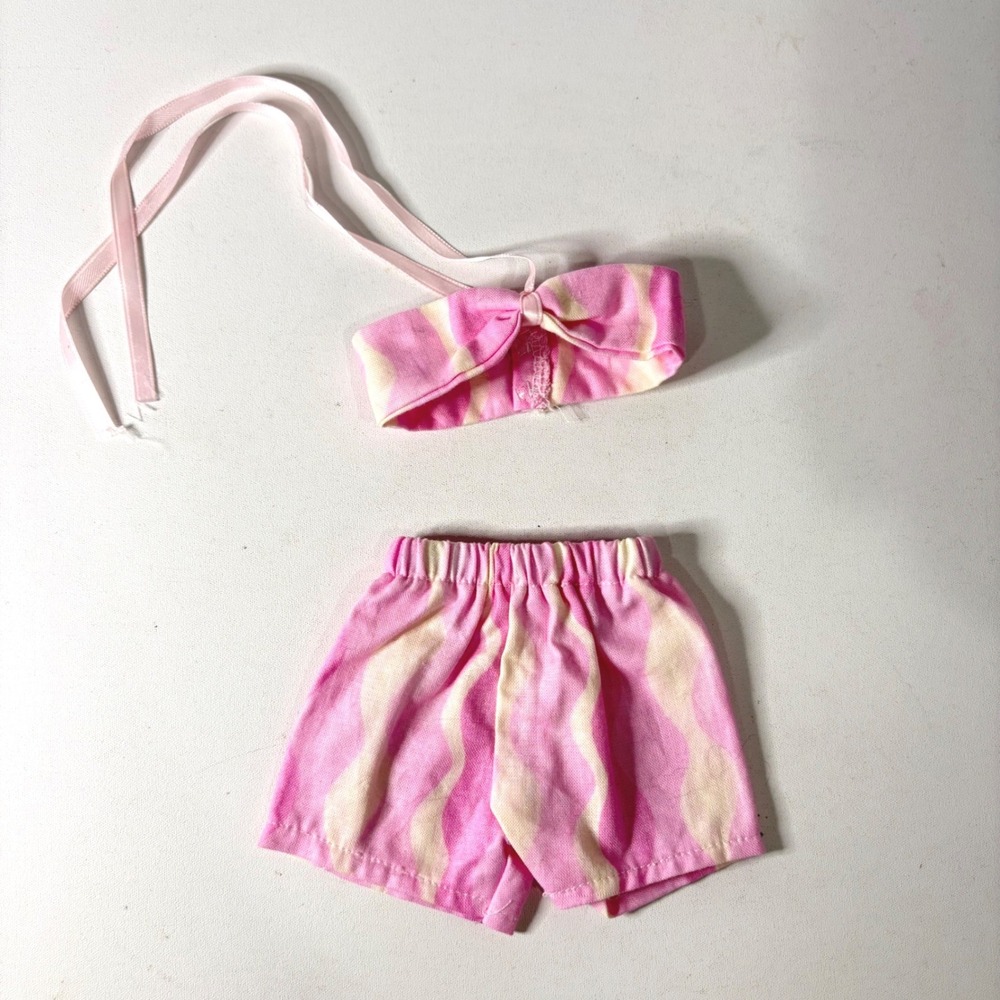 Handmade 14 in Doll Clothes Pink Wavy Print Halter Top and Shorts Set OOAK